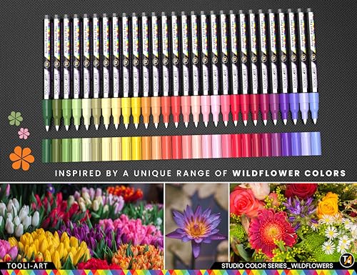 28 Wildflower Colors Acrylic Paint Pens Studio Color Series Markers Set 0.7mm Extra Fine Tip (28 Count)
