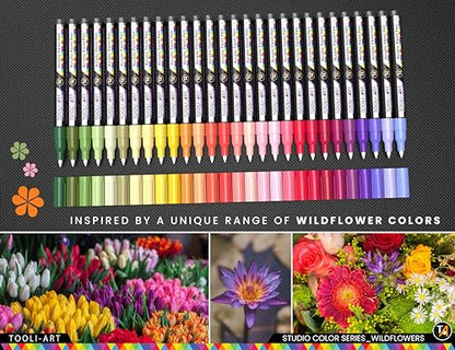 28 Wildflower Colors Acrylic Paint Pens Studio Color Series Markers Set 0.7mm Extra Fine Tip (28 Count)