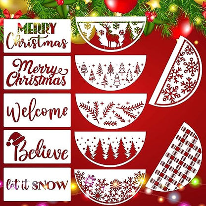 Christmas Stencils for Crafts Reusable 12" Half Round Christmas Stencil (12 Count)