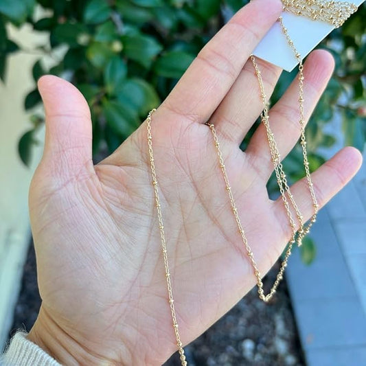 Adabele 2 Feet Real 1/20 14K Gold Filled Unfinished 1.9mm Bead Station Cable Chain Link Thin Small Bulk Non Tarnish for DIY Craft Jewelry Making KG2-J1