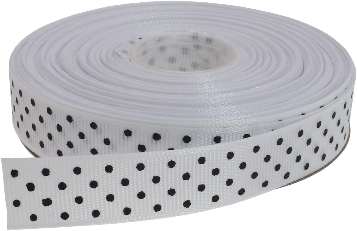 Polka Dot Grosgrain Ribbon 25 Yard Each Roll 100% Polyester (5/8", White) - Crafty Corner