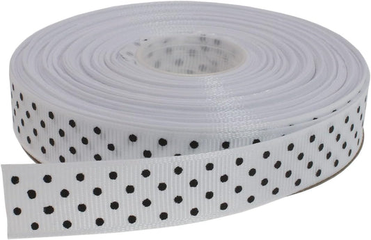 Polka Dot Grosgrain Ribbon 25 Yard Each Roll 100% Polyester (5/8", White) - Crafty Corner