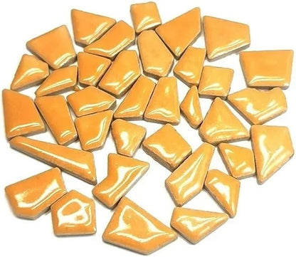 Mosaic Tiles 200g/7.05oz(Approx. 155-170pcs) Porcelain Mosaic Tiles 1-2.5cm 0.4mm Thickness Ceramic Mosaic Stones DIY Mosaic Craft Material(Orange)