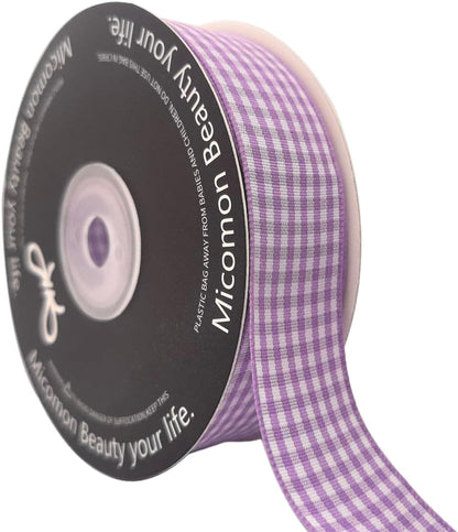 Purple and White Woven Edge Plaid Ribbon 100% Polyester Gingham Ribbon 25 Yards Each Roll (1",Purple) - Crafty Corner