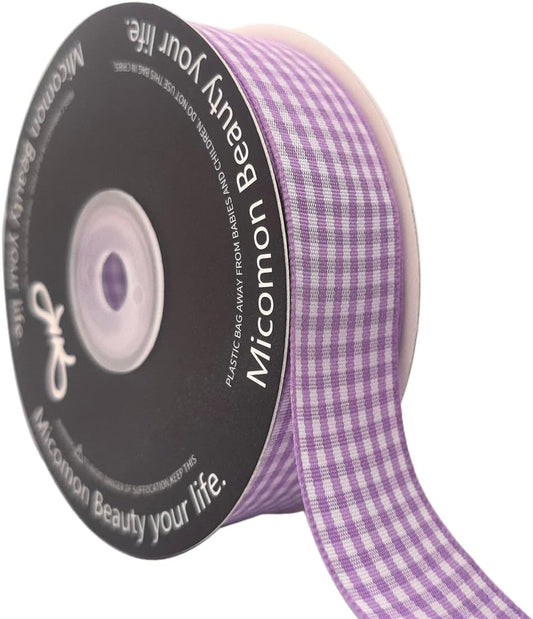 Purple and White Woven Edge Plaid Ribbon 100% Polyester Gingham Ribbon 25 Yards Each Roll (1",Purple) - Crafty Corner