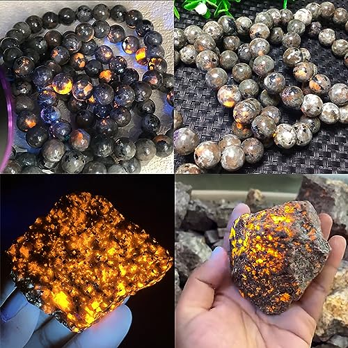 36pcs 10mm Natural Flame Yooperlite Stone Beads Round Healing Energy Power Stone Beads for Jewelry Making DIY Bracelet Necklace Earrings 15"