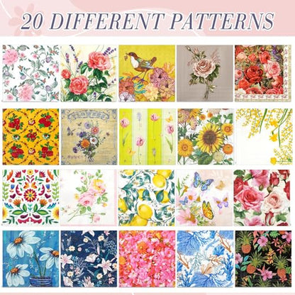 20 Pack Decoupage Napkins Floral Cocktail Decorative Paper Napkins (20 Count)