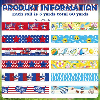12 Rolls Summer Wired Edge Ribbon for Wreaths (12 Count)