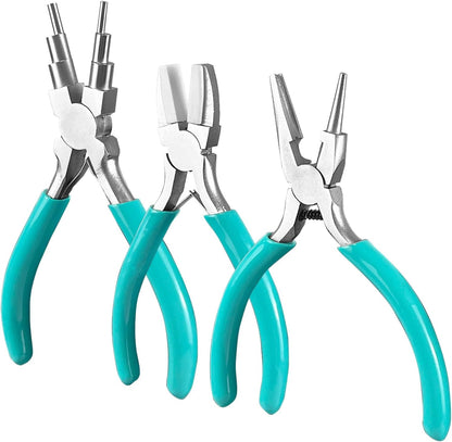 3-Piece jewelry pliers set includes a 6-in-1 bail making looping pliers, nylon jaw pliers, and Wire Looping and Bending plier tools for crafting, beading, and repairing - Crafty Corner