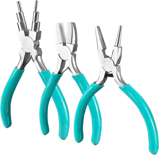 3-Piece jewelry pliers set includes a 6-in-1 bail making looping pliers, nylon jaw pliers, and Wire Looping and Bending plier tools for crafting, beading, and repairing - Crafty Corner
