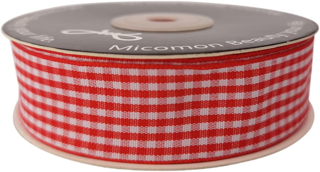 1 Inch Red and White Woven Edge Gingham Ribbon 25 Yards Each Roll 100% Polyester (1", red) - Crafty Corner