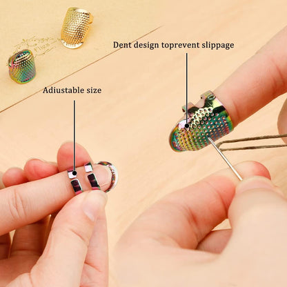 10pcs Hand-Working Sewing Thimble, Metal Finger Shield Ring, Leather Coin Finger Protectors, Sewing Thimble Rings Cap Metal Shield for Knitting Quilting DIY Craft Tools