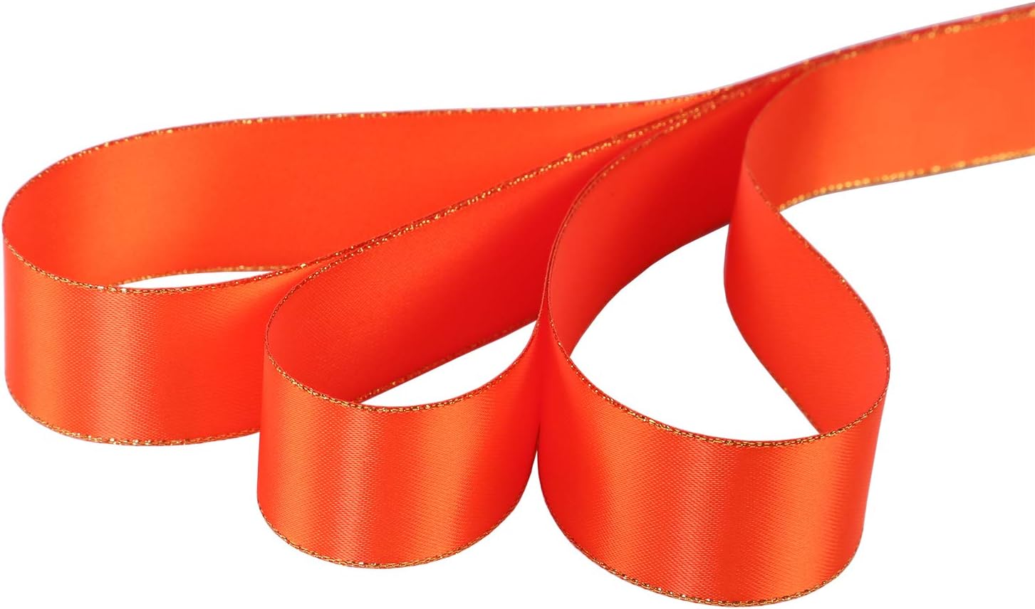 ITIsparkle 1" Inch Double Faced Satin Ribbon 25 Yards with Gold Edges, 1" X 25Yd - Autumn Orange - Crafty Corner