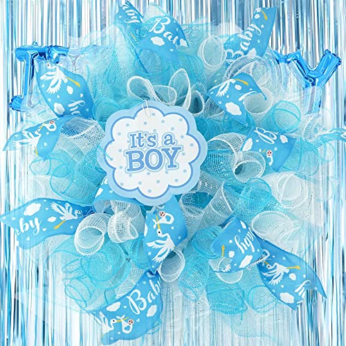 Baby Boy 2.5 Inch Burlap Wired Ribbon for Baby Shower (30 Foot)