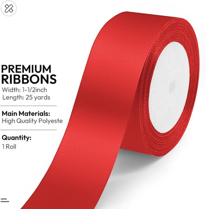 KMER LIFE 1-1/2 Inches x 25 Yards Red Satin Ribbon Solid Fabric Ribbons for Crafts, Wedding Decor, DIY Hair Accessories, Sewing, Gift Package Wrapping, Valentine's Day Bouquet and More - Crafty Corner
