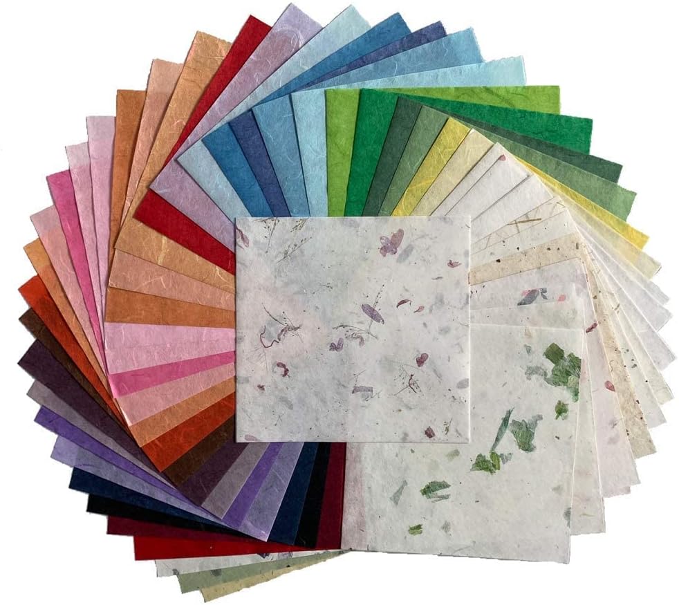 50 Sheets 6 x 6 Inches Natural Fiber Mulberry paper Sheets Square Origami Paper Arts Folding Craft, Decoration Paper, Square Folding Paper for DIY Crafts (Mixed Colors Rice Straw etc.,, 6 x 6) - Crafty Corner