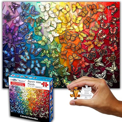 Colorful Rainbow of Butterflies & Stained Glass 1000 Pieces Large Format Jigsaw Puzzle for 13+