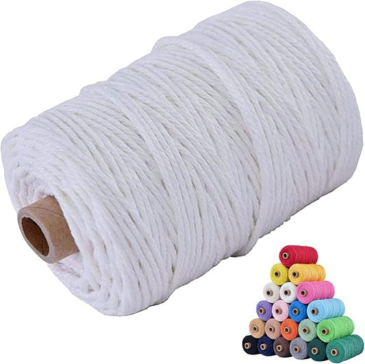 Macrame Cotton Cord 4mm x 109Yards, Rice White Natural Macrame Rope, Perfect Macrame Supplies Cotton Cord for Macrame Plant Hangers DIY Crafts (Rice White, 4mm*109Yards)