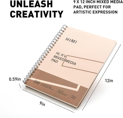 HIMI Mix Media Paper Pad 9X12''(180g/m²) 40 Sheets Mix Paper Pad, Side Wire Bound, Fine Texture, in Gouache Acrylic Art Pad for Sketching, Ink Sketch Book, Art Supplies Drawing Pad Gift (Pink) - Crafty Corner