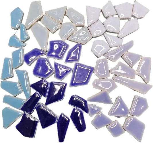 Mosaic Tiles 200g/7.05oz(Approx. 155-170pcs) Porcelain Mosaic Tiles 1-2.5cm 0.4mm Thickness Ceramic Mosaic Stones DIY Mosaic Craft Material(Blue Mix)