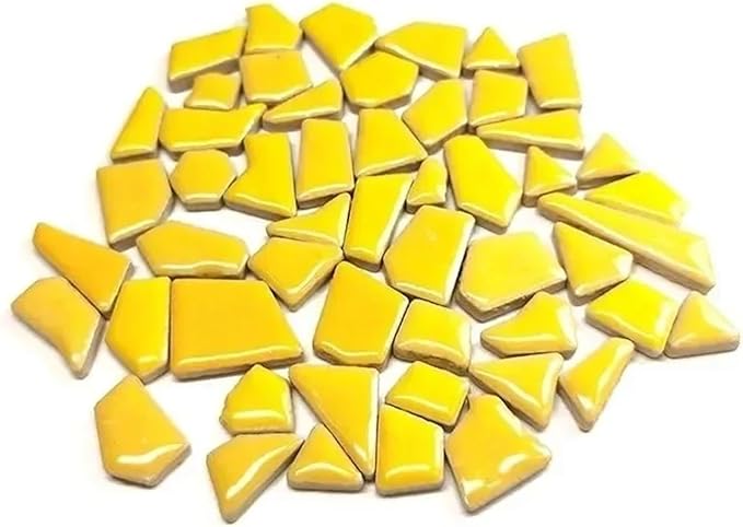 Mosaic Tiles 200g/7.05oz(Approx. 155-170pcs) Porcelain Mosaic Tiles 1-2.5cm 0.4mm Thickness Ceramic Mosaic Stones DIY Mosaic Craft Material(Yellow)