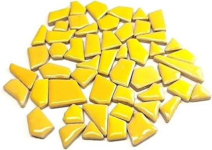 Mosaic Tiles 200g/7.05oz(Approx. 155-170pcs) Porcelain Mosaic Tiles 1-2.5cm 0.4mm Thickness Ceramic Mosaic Stones DIY Mosaic Craft Material(Yellow)