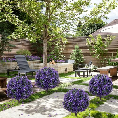 2Pack UV Resistant Purple Artificial Boxwood Topiary Fake Plant (2 Count)