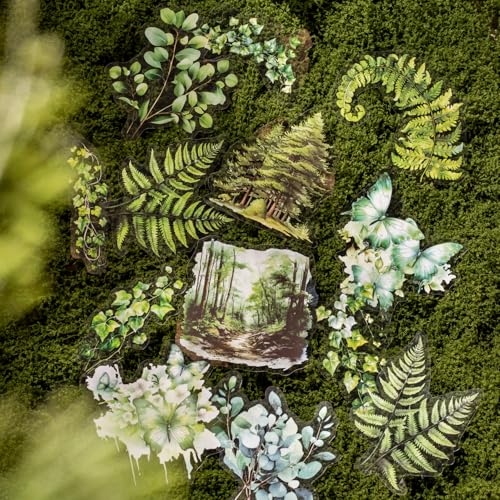 120Pcs Forest PET Scrapbook Stickers Botanical Designs for Scrapbooking Waterproof Journaling Supplies Junk Journal Ephemera with Storage Organizer (120 Count)