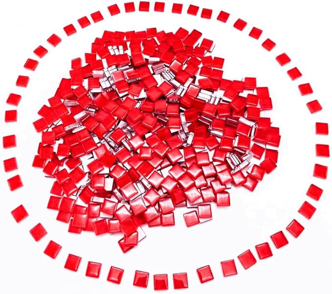 500G/ 1.1LB Bulk Crystal Mosaic Tiles, Assorted Color Opaque Mosaic Glass Crafts Supplies Handmade Crafts for DIY Picture Coaster Home Kitchen Bathroom Mosaic Decoration(0.4x0.4 inch,Red)