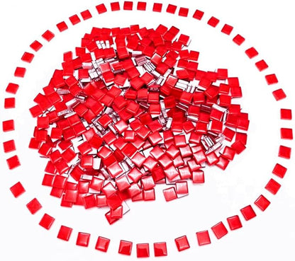 500G/ 1.1LB Bulk Crystal Mosaic Tiles, Assorted Color Opaque Mosaic Glass Crafts Supplies Handmade Crafts for DIY Picture Coaster Home Kitchen Bathroom Mosaic Decoration(0.4x0.4 inch,Red)