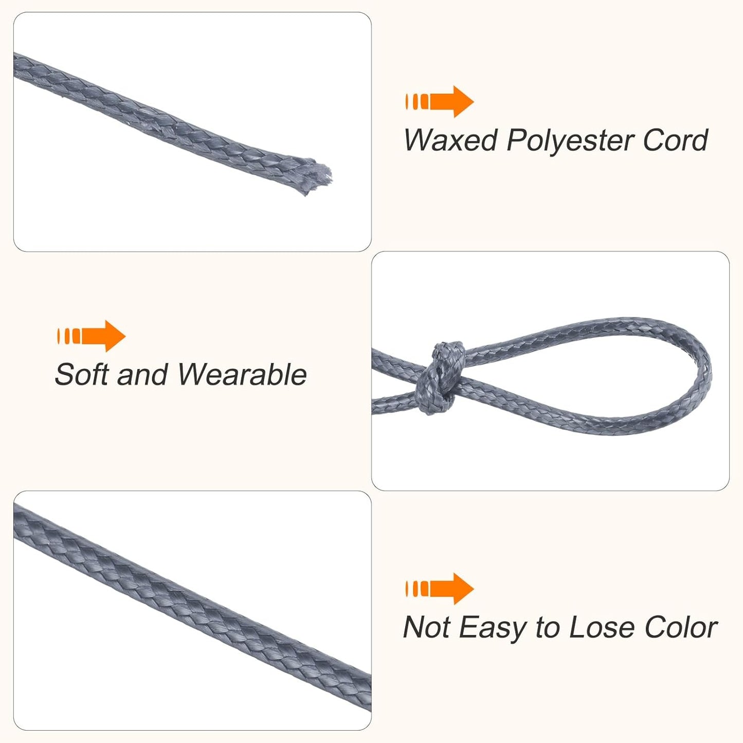 MECCANIXITY Waxed Cord 3mm Waxed Polyester Cord 44 Yard Wax String for Bracelet Making, Necklaces, Beading, Jewelry Making and DIY Crafts(Dark Grey)