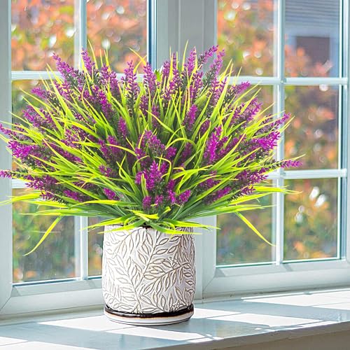 20 Bundles Artificial Plants Outdoor Fake Monkey Grass with Flowers (20 Count)
