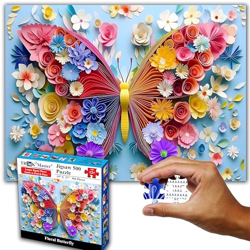 Colorful Vibrant Flower Butterfly 500 Pieces Large Format Jigsaw Puzzle