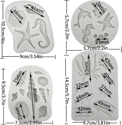4PCS Marine Theme Fondant Silicone Mold Seaweed Sea Fish Crab Coral Conch Sea Shells Shape DIY Handmade Baking Tools