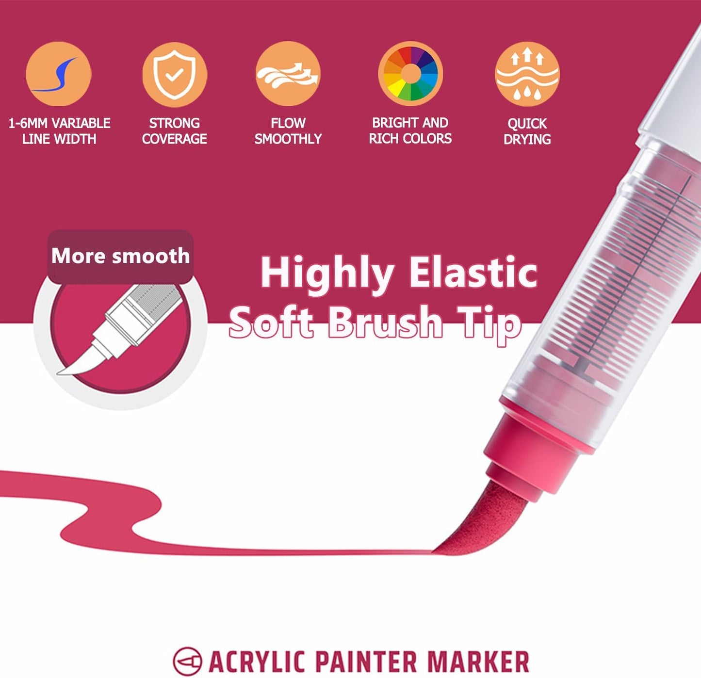 Water Based Acrylic Paint Markers, 9 Colors Acrylic Paint Pens Set with Soft Brush Tip, Marker Pen for Rock Painting, Egg, Wood, Glass, Paper, Acrylic Painter Ink (Dark Skin Series)