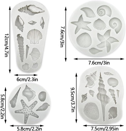 4 PCS Marine Theme Cake Fondant Silicone Mold Seashell Conch Starfish Baking Molds, For Theme Cake Cookie Chocolate Candy Decoration Fondant Polymer Clay