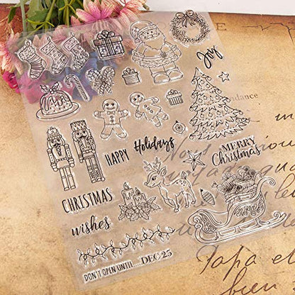 Christmas Theme Clear Silicone Stamps Christmas Crafts Stamps for Card (53 Count)
