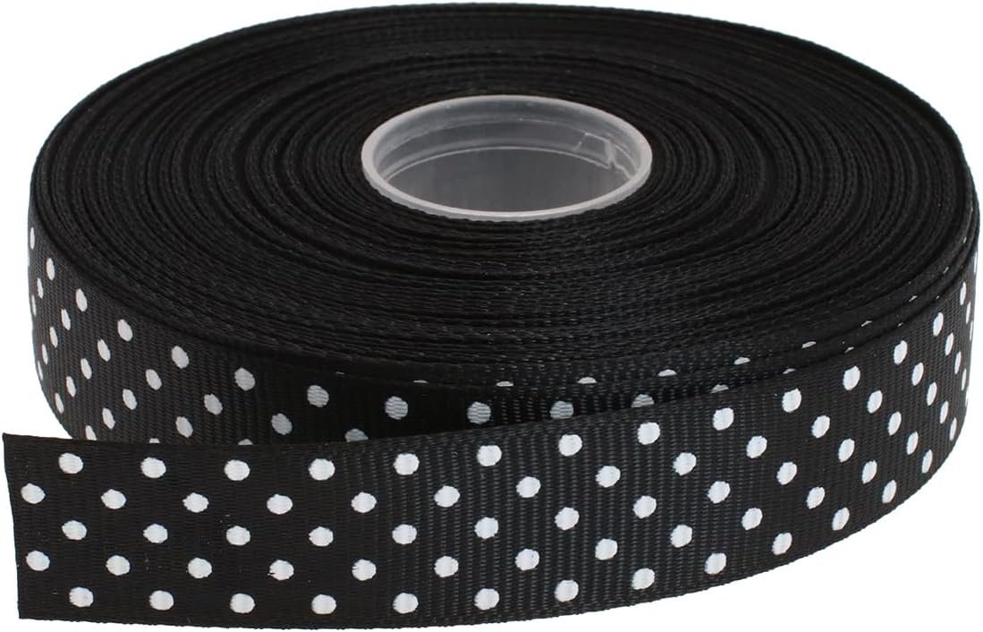 Polka Dot Grosgrain Ribbon 25 Yard Each Roll 100% Polyester (3/4", Black) - Crafty Corner