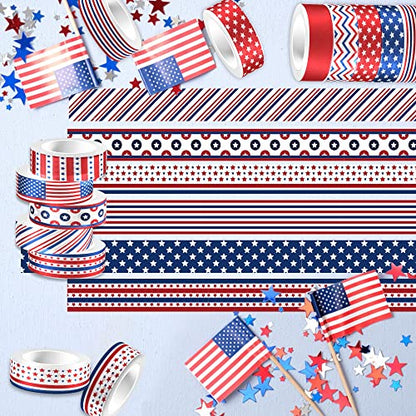 Washi Tape 12 Rolls Washi Tape Set Patriotic Packing Tape American Flag Washi Masking Tape Decorative Paper Stickers Decorative Tape for Gifts Wrapping DIY Art Crafts (200 Foot)