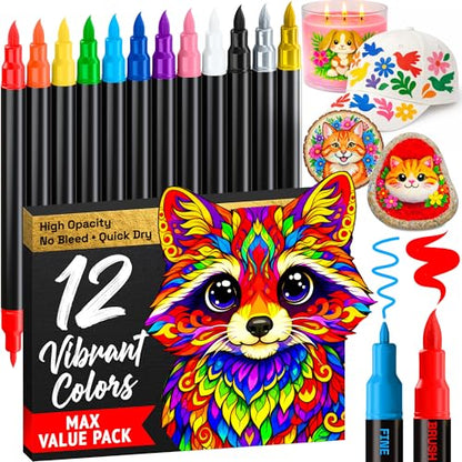 12 Dual Tip Acrylic Paint Marker Pens for Drawing (12 Count)