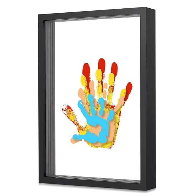 Family Handprint Kit, DIY Baby Hand Print Kit-Father's Day Gift - New Parent Gifts Ideas Hand and 4 Sheets Footprint Keepsake with Baby-Safe Paint(Black)