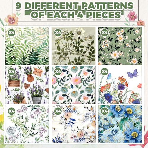 36 Pack 9 Styles Decoupage Napkins Sage Green Fresh Plants Napkins (36 Count)