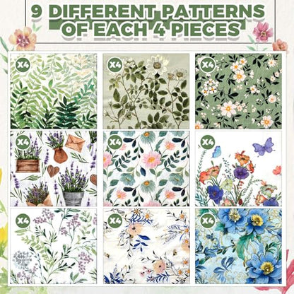 36 Pack 9 Styles Decoupage Napkins Sage Green Fresh Plants Napkins (36 Count)