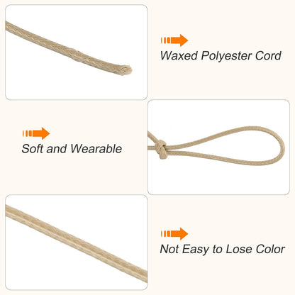 MECCANIXITY Waxed Cord 2mm Waxed Polyester Cord 98 Yard Wax String for Bracelet Making, Necklaces, Beading, Jewelry Making and DIY Crafts(Khaki)