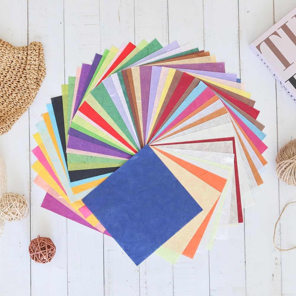 50 Colors 50 Sheets 6 x 6 Inches Natural Fiber Mulberry Tree Square Origami Paper Arts Folding Craft, Decoration Paper, Writing Painting Square Folding Paper for DIY Crafts (Mixed Color, 6"x6") - Crafty Corner