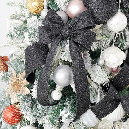 Glitter Black Diamond Wired Christmas Ribbon 2.5 inch x 10 Yards (30 Foot)