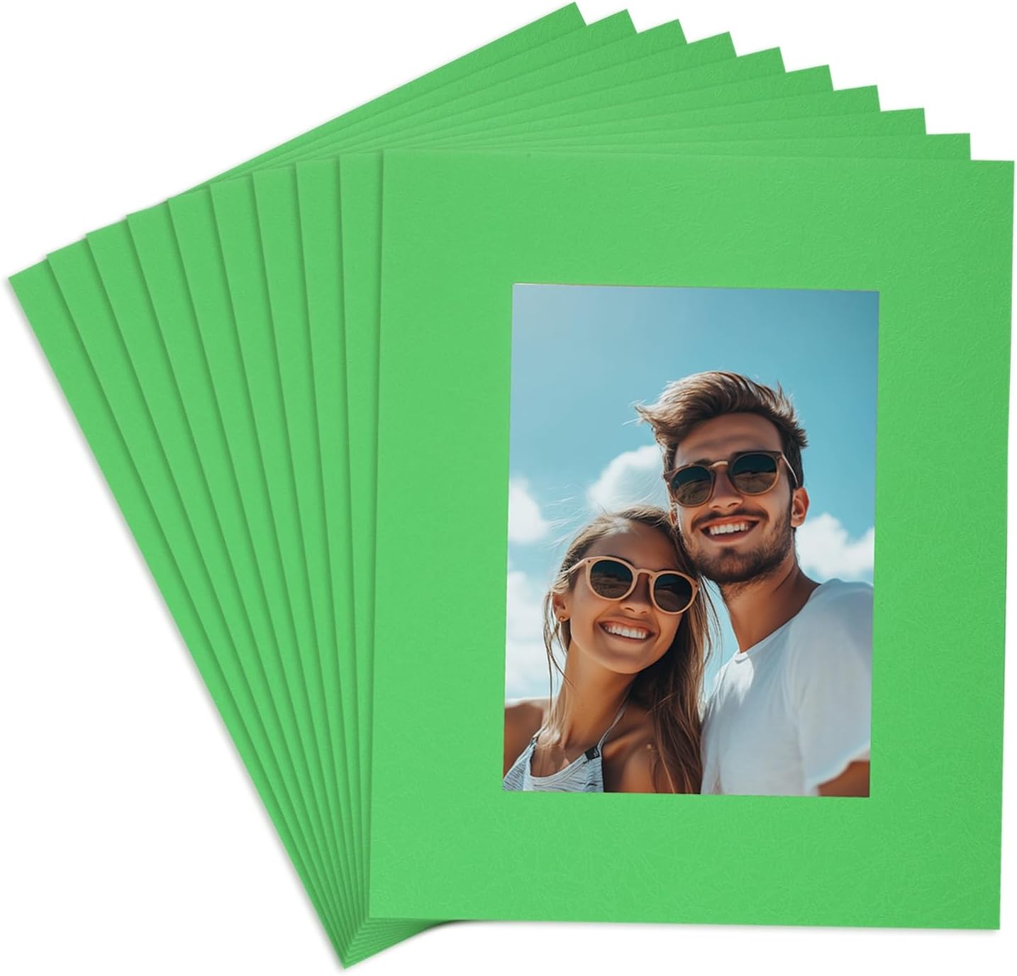 uxcell 10Pcs Picture Mats, 8 x 10 Mat Board Center for 5 x 7 Pictures Acid Free White Core Bevel Cut Frame Mattes for Display Art Measuring, Green