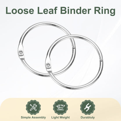 PATIKIL 1.5" x 1.8" Loose Leaf Binder Rings, 30 Pcs Metal Book Rings Nickel Keychain Ring for Paper Index Cards Flash Card Notebook Rings Office Home Book Binder, Silver Tone
