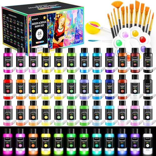 64 PCS Classic & Pastel & Metallic & Glow in the Dark Acrylic Paint Set