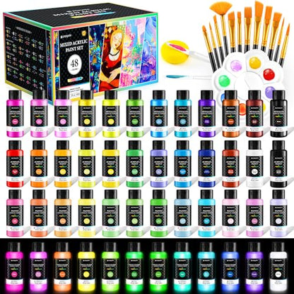 64 PCS Classic & Pastel & Metallic & Glow in the Dark Acrylic Paint Set